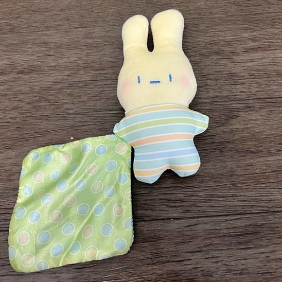 Fisher Price Bunny Blue‎ Stripes Rattle & Mini Blanket - Picture 1 of 4
